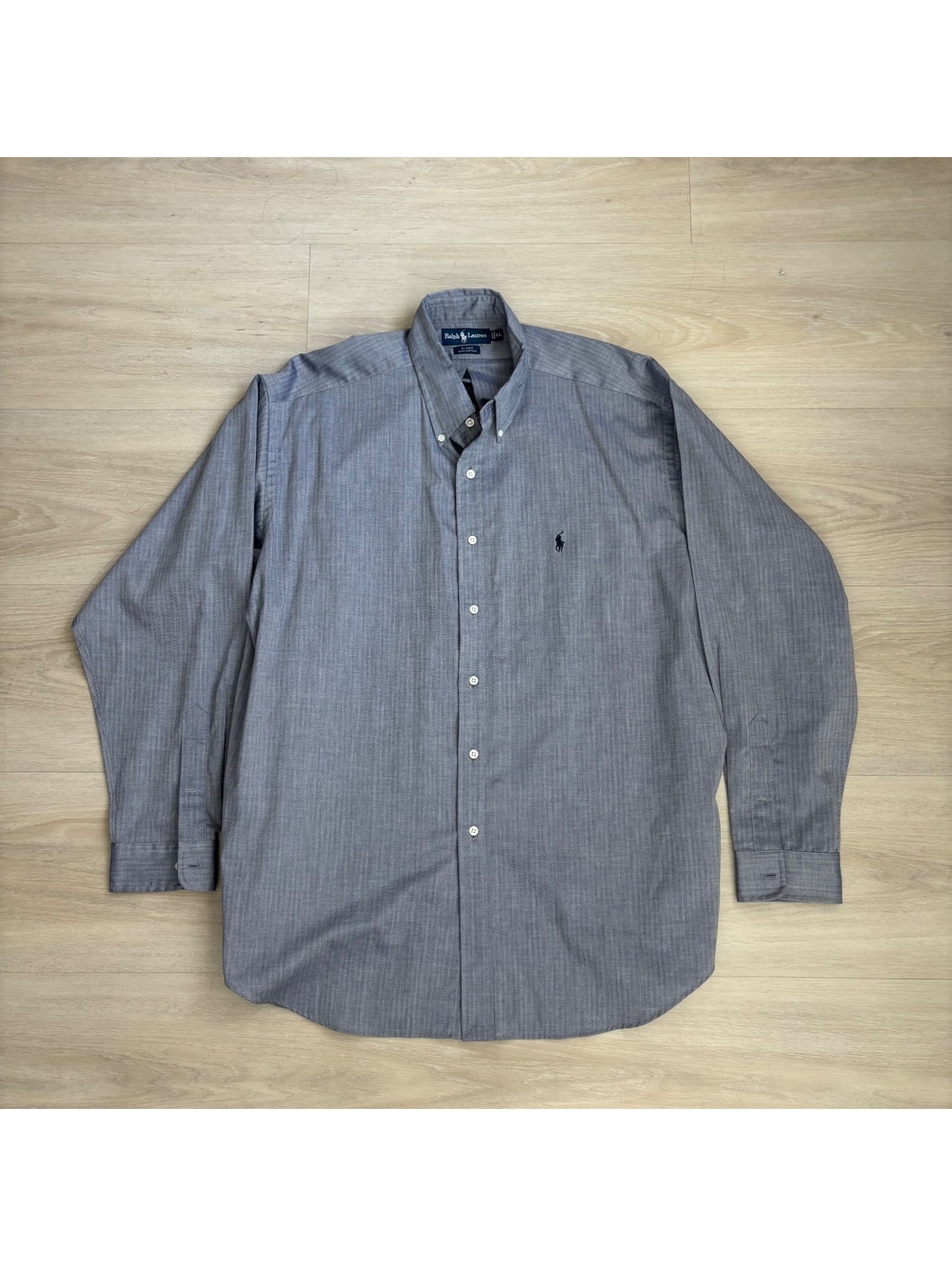 Ralph Lauren Blake Shirt Mens XL Blue Herringbone Cotton Button Down Pony Logo